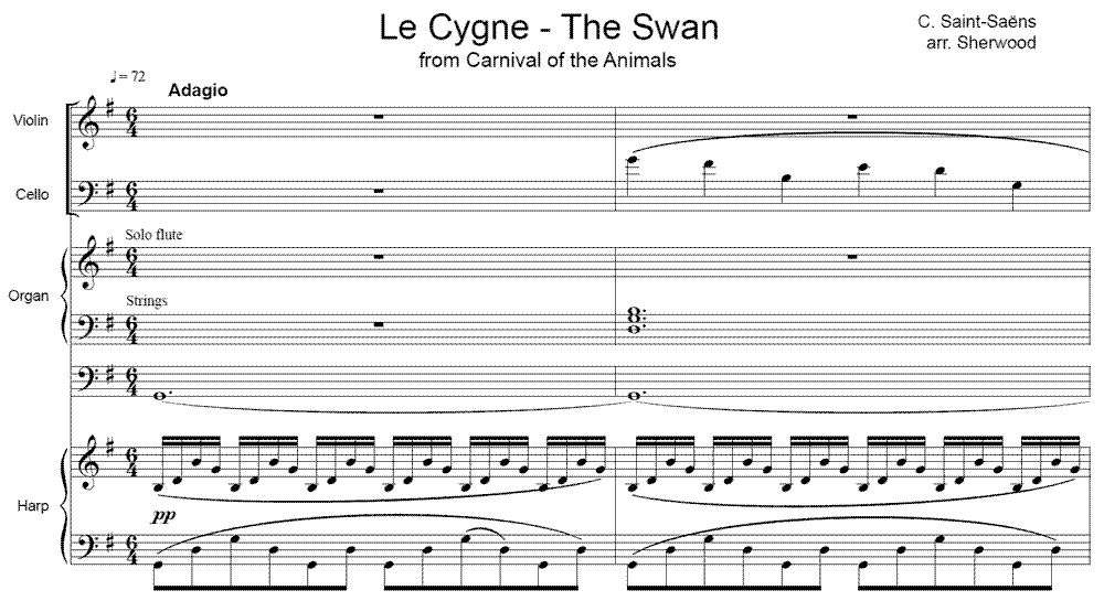 Swan arr for Vn, Vc, harp, organ