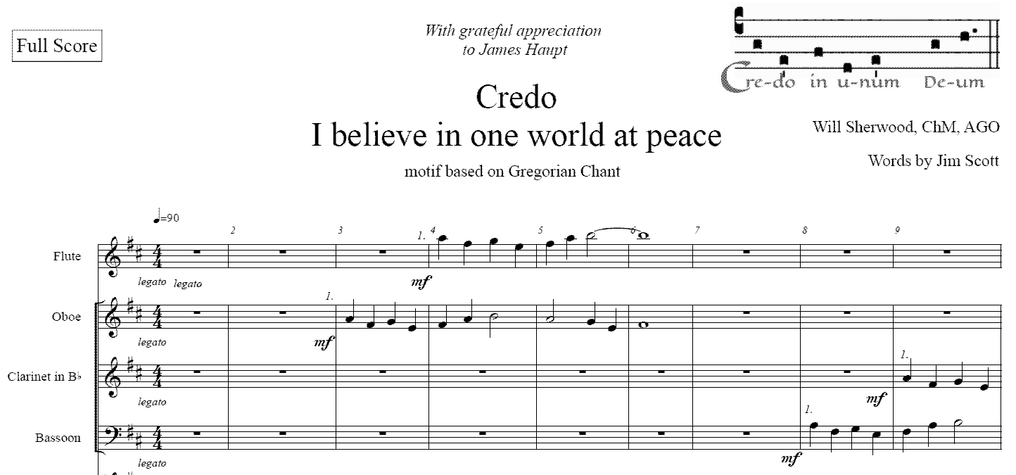 Credo for full orchestra, harp, soloists, choir