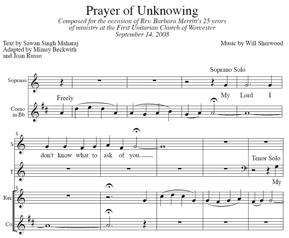 prayer of unknowing for soloists, instruments, organ